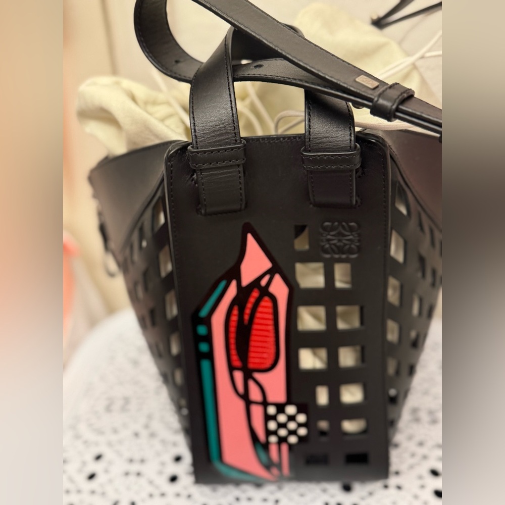 Authentic Loewe Anagram Cut-Out Tote Bag Black Leather w/ Dustbag (Medium)